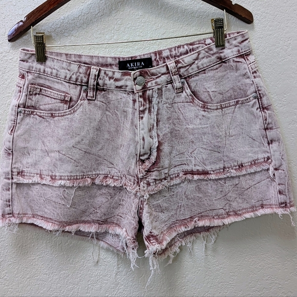 AKIRA Pants - Akira Brand Pink Acid Wash Distressed Jean Shorts. Size XL